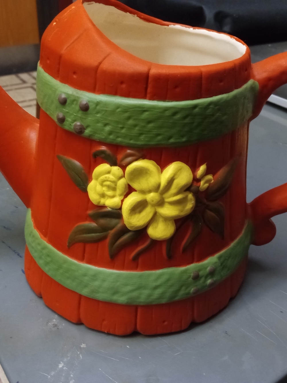 Orange Floral Decorative Planter with Yellow Flowers